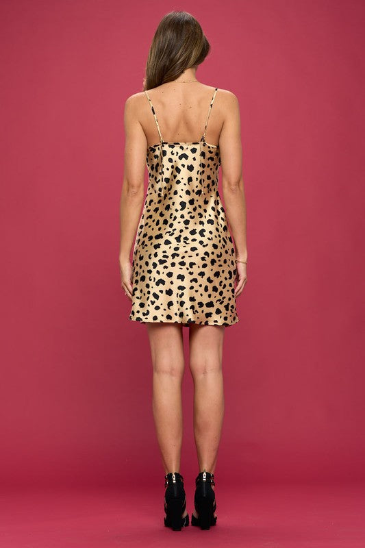Women’s Leopard Print Scoop Neck Satin Slip Dress | Zarnesh
