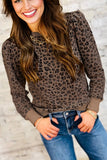Women’s Leopard Ribbed Trim Top Long Sleeve Sweater | Zarnesh