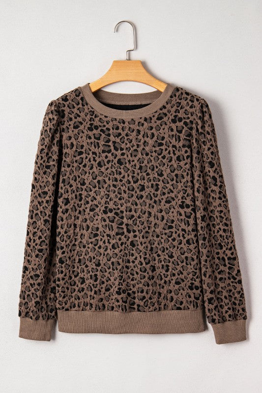 Women’s Leopard Ribbed Trim Top Long Sleeve Sweater | Zarnesh
