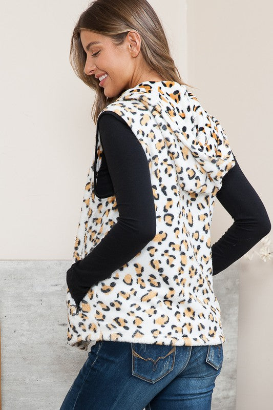 Women’s Leopard Hooded Vest with Pockets | Zarnesh