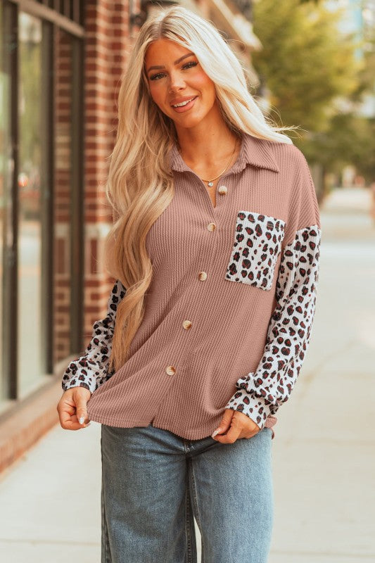 Women’s Leopard Western Corded Knit Patchwork Shacket | Zarnesh