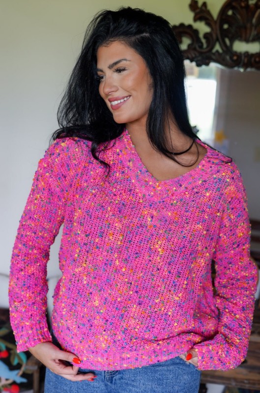 Women's Liana Spots Knitted V Neck Casual Sweater | Zarnesh