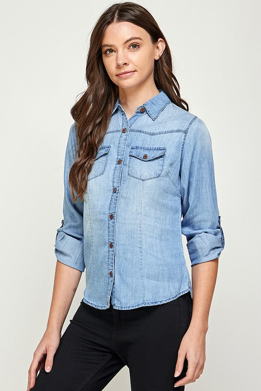 Women's Tencel Top Denim Blouse  | Zarnesh