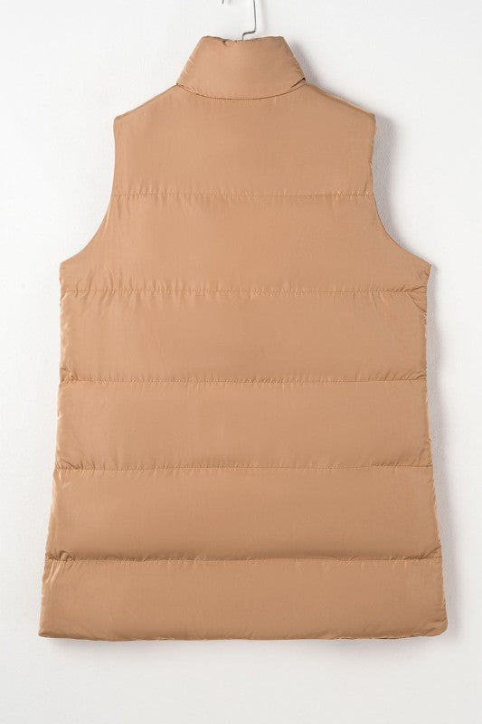 Women’s Long Puffer Quilted Solid Zip Up Vest | Zarnesh