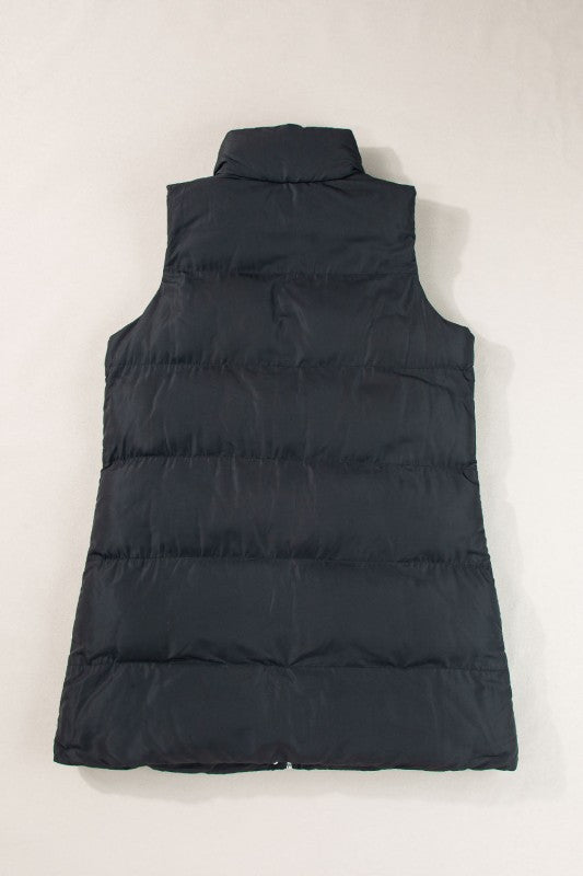 Women’s Long Puffer Quilted Solid Zip Up Vest | Zarnesh