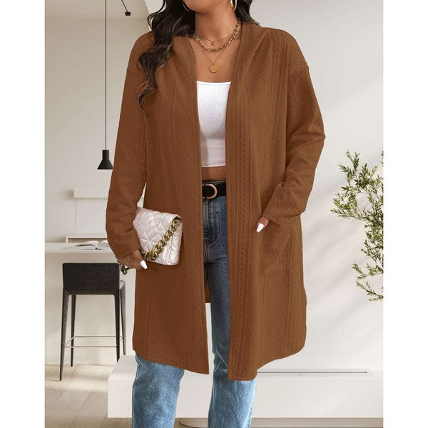 Women's Long Cardigans Cable Knitted Open Front | Zarnesh