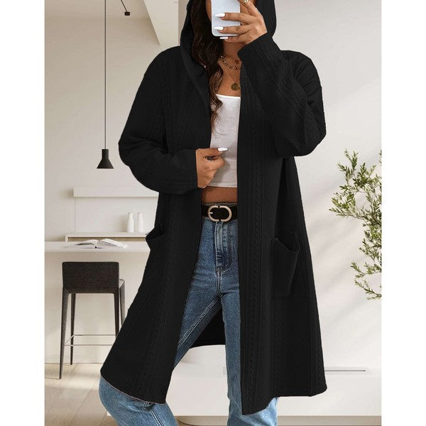 Women's Long Cardigans Cable Knitted Open Front | Zarnesh