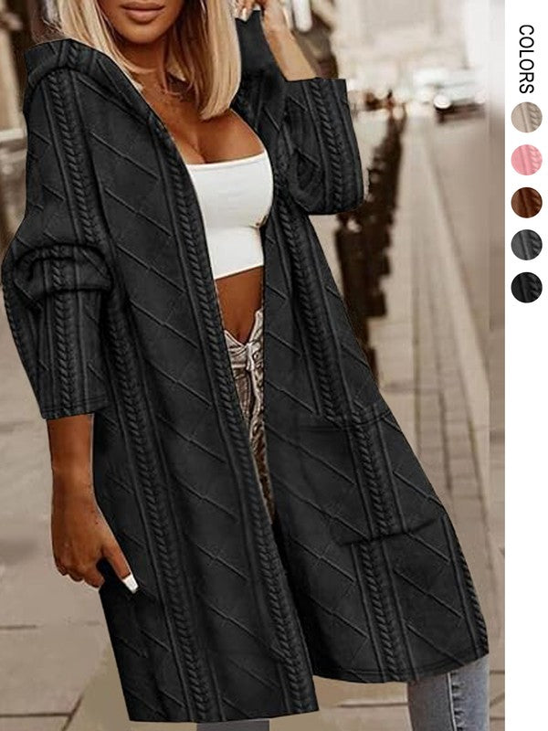 Women's Long Cardigans Cable Knitted Open Front | Zarnesh