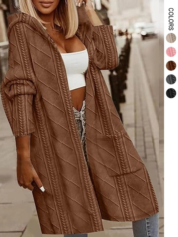 Women's Long Cardigans Cable Knitted Open Front | Zarnesh