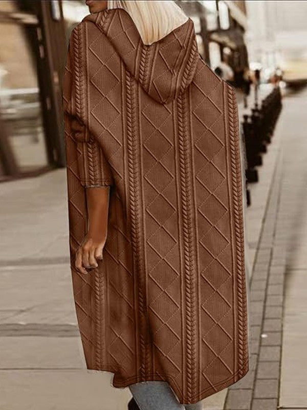 Women's Long Cardigans Cable Knitted Open Front | Zarnesh
