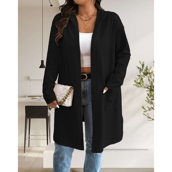 Women's Long Cardigans Cable Knitted Open Front | Zarnesh