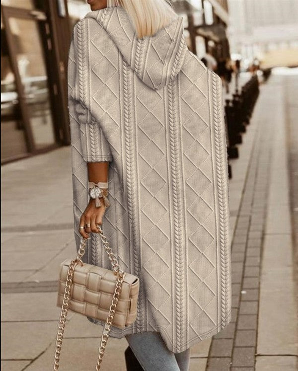Women's Long Cardigans Cable Knitted Open Front | Zarnesh