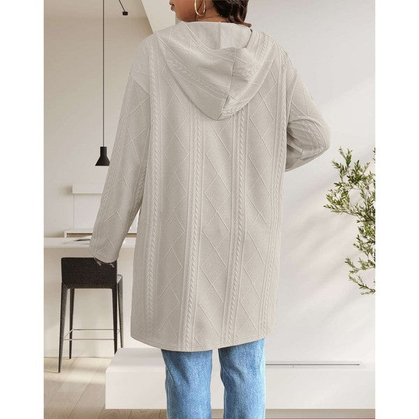 Women's Long Cardigans Cable Knitted Open Front | Zarnesh