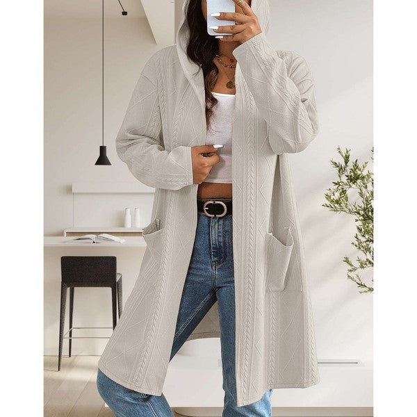 Women's Long Cardigans Cable Knitted Open Front | Zarnesh