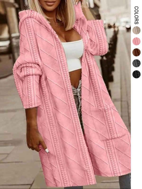 Women's Long Cardigans Cable Knitted Open Front | Zarnesh