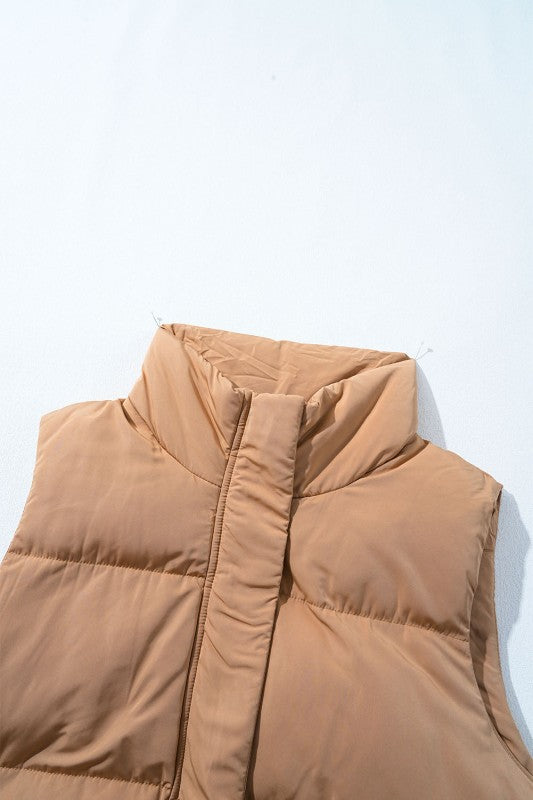 Women’s Long Puffer Quilted Solid Zip Up Vest | Zarnesh