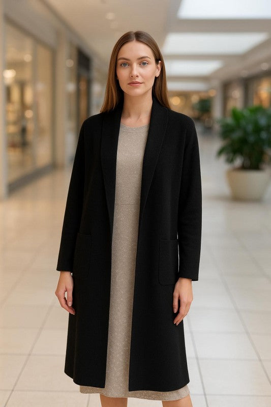 Women’s Long Collared Neck Pocket Trench Cardigan | Zarnesh