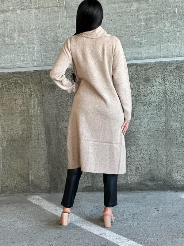 Women’s Long Collared Neck Pocket Trench Cardigan | Zarnesh