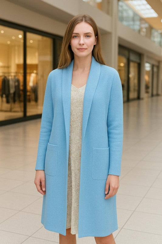 Women’s Long Collared Neck Pocket Trench Cardigan | Zarnesh