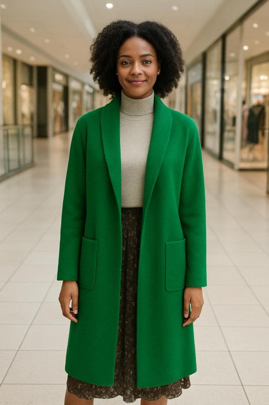 Women’s Long Collared Neck Pocket Trench Cardigan | Zarnesh