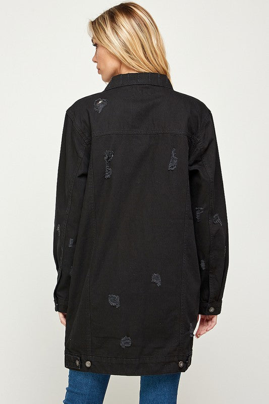 Women’s Long Denim 3/4 Quarter Distressed Jacket | Zarnesh