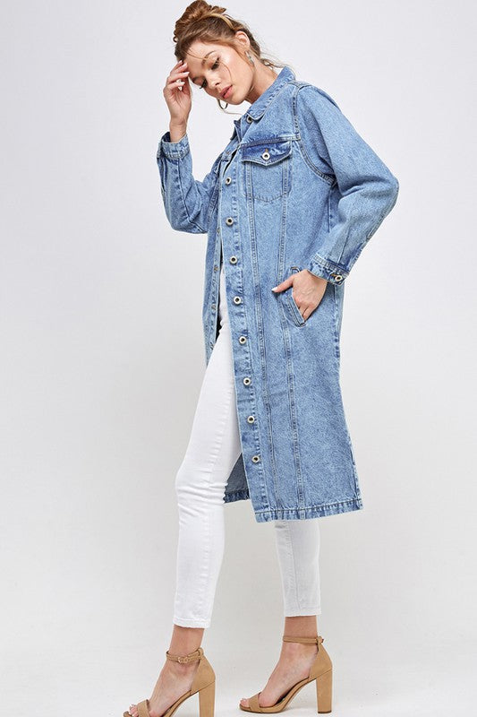 Women’s Long Denim Third Quarter Duster Jacket | Zarnesh