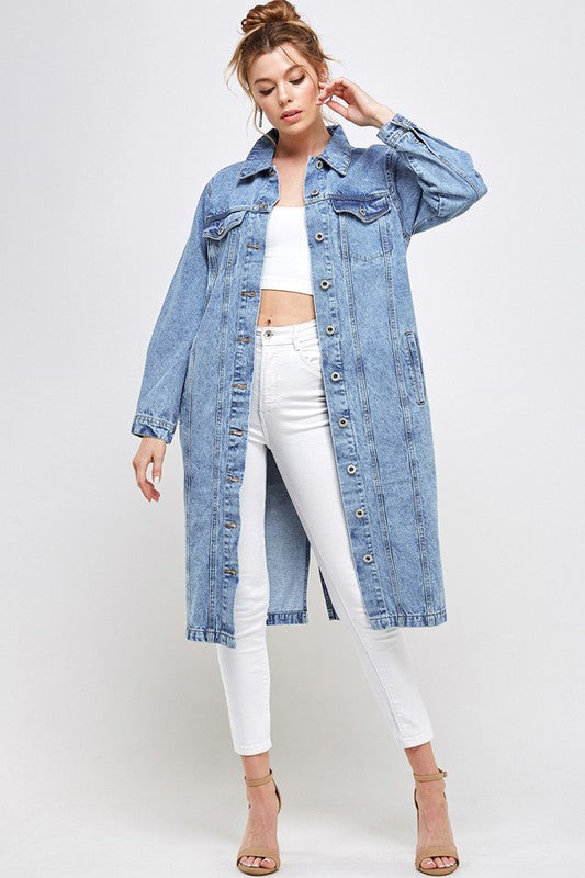Women’s Long Denim Third Quarter Duster Jacket | Zarnesh