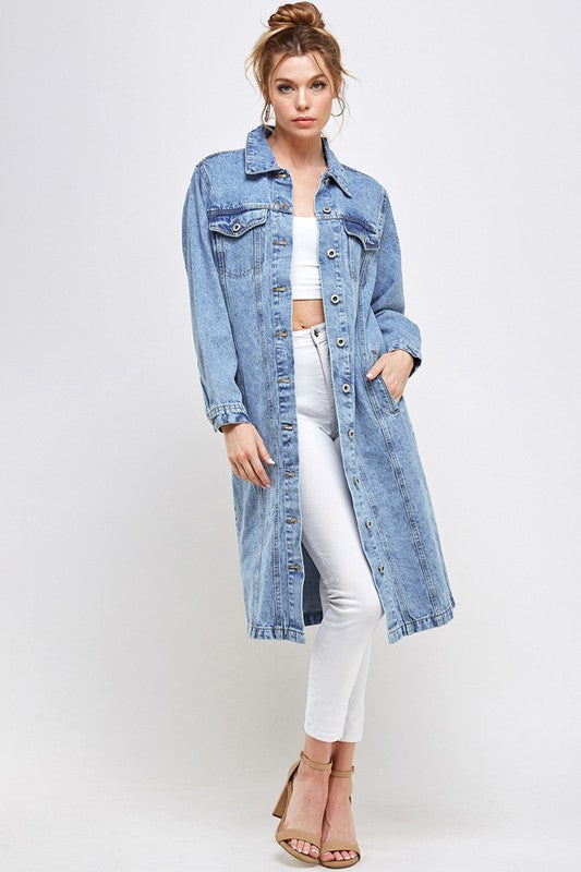 Women’s Long Denim Third Quarter Duster Jacket | Zarnesh