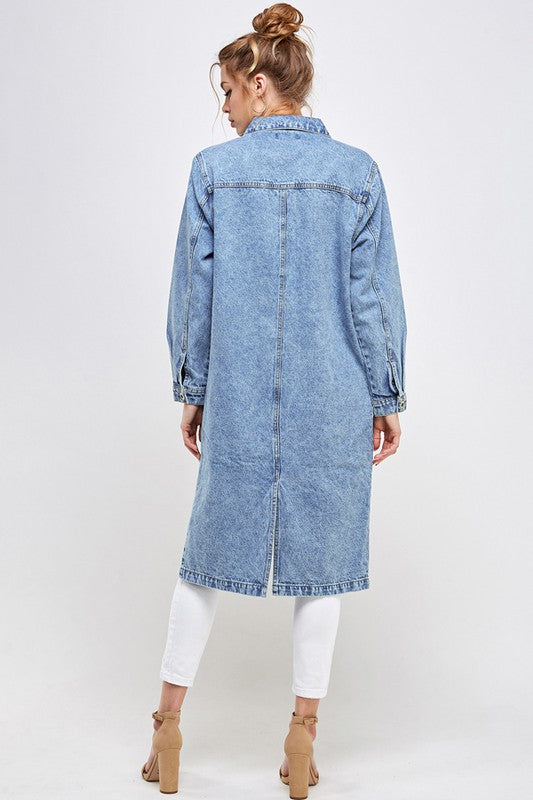 Women’s Long Denim Third Quarter Duster Jacket | Zarnesh