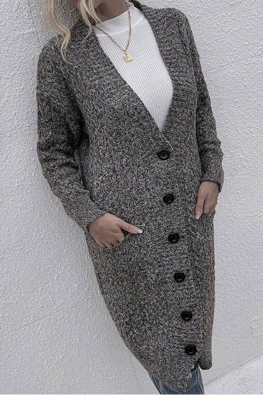 Women’s Long Knit Dual Pocket Button Down Cardigan | Zarnesh