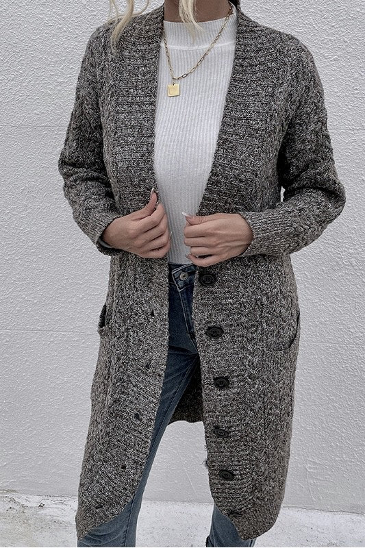 Women’s Long Knit Dual Pocket Button Down Cardigan | Zarnesh