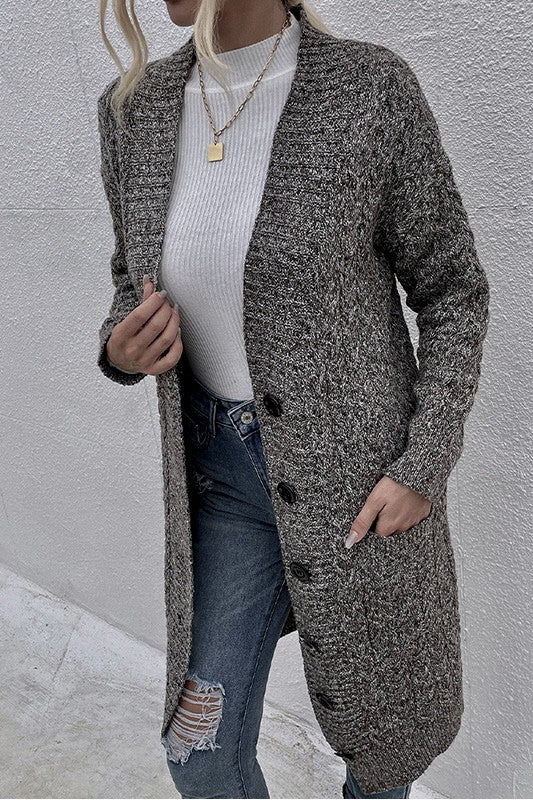 Women’s Long Knit Dual Pocket Button Down Cardigan | Zarnesh