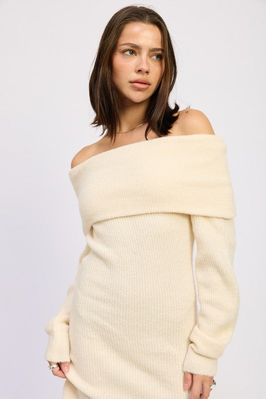 Women’s Long Sleeve Off-Shoulder Mini Knit Dress | Zarnesh