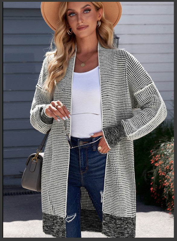 Women’s Long Plaid Knitted Open Front Cardigan | Zarnesh