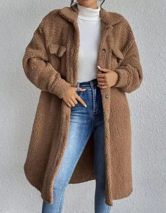 Women’s Long Plush Sherpa Fleece Button Up Teddy Jacket | Zarnesh