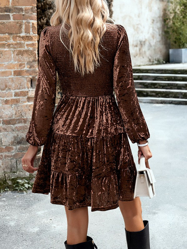 Women’s Long Sleeve Smocked Velvet Dress | Zarnesh