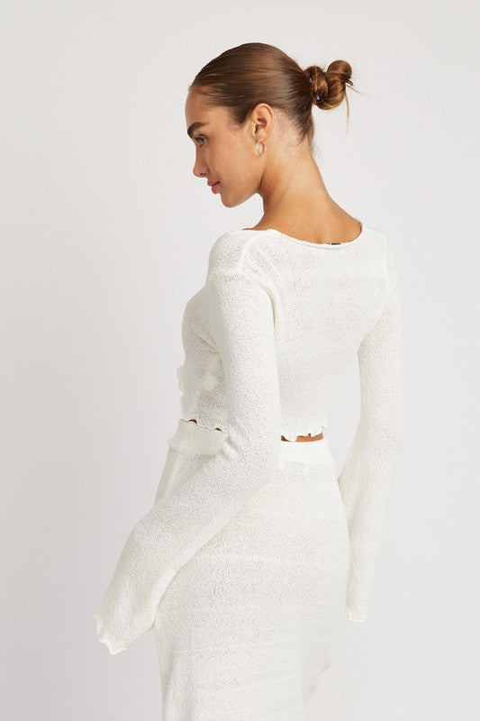 Women’s Long Sleeve Front Tie Cropped Top | Zarnesh