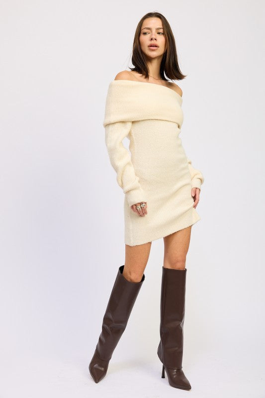Women’s Long Sleeve Off-Shoulder Mini Knit Dress | Zarnesh