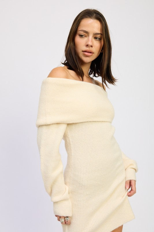 Women’s Long Sleeve Off-Shoulder Mini Knit Dress | Zarnesh