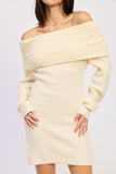Women’s Long Sleeve Off-Shoulder Mini Knit Dress | Zarnesh