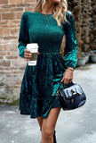 Women’s Long Sleeve Smocked Velvet Dress | Zarnesh