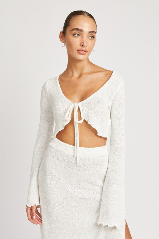 Women’s Long Sleeve Front Tie Cropped Top | Zarnesh