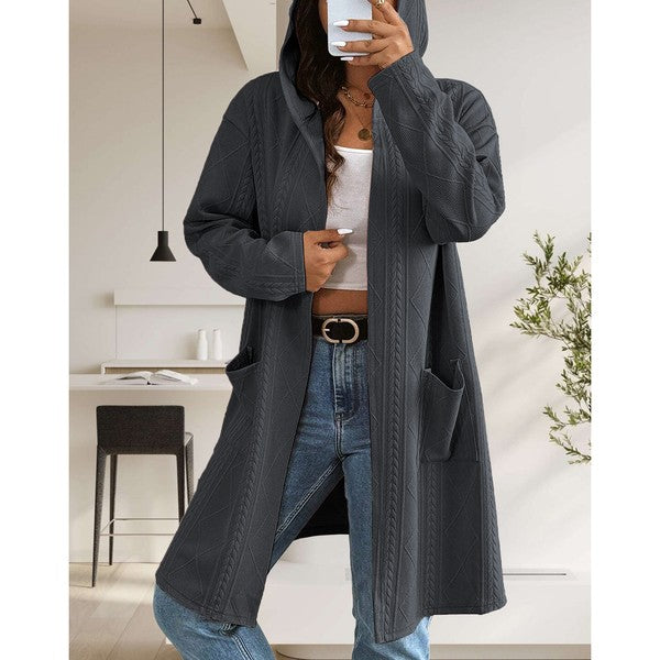 Women's Long Cardigans Cable Knitted Open Front | Zarnesh