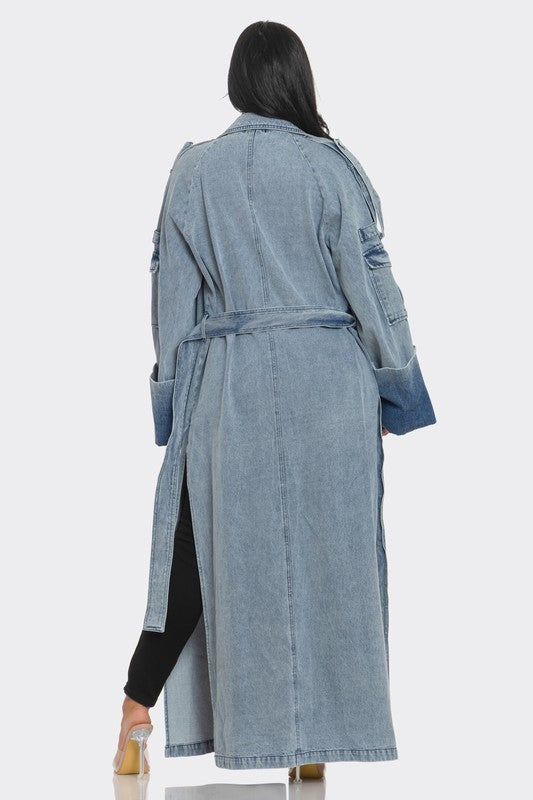 Women’s Longline Denim Belted Trench Coat | Zarnesh