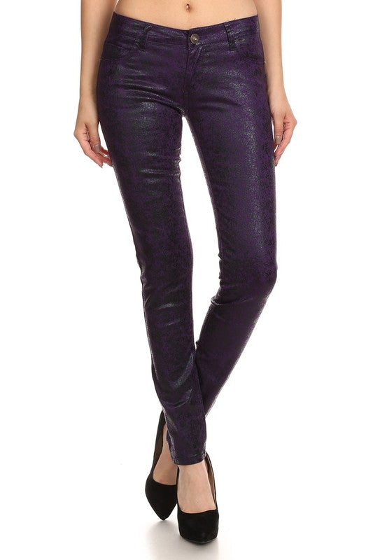 Women's Low Rise Metallic Print Skinny jeans Pants | Zarnesh