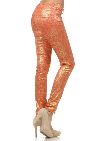 Women's Low Rise Metallic Print Skinny jeans Pants | Zarnesh
