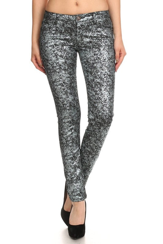 Women's Low Rise Metallic Print Skinny jeans Pants | Zarnesh