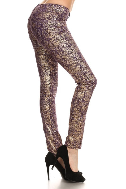 Women's Low Rise Metallic Print Skinny jeans Pants | Zarnesh