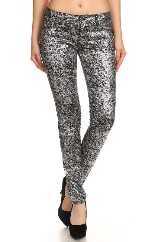 Women's Low Rise Metallic Print Skinny jeans Pants | Zarnesh