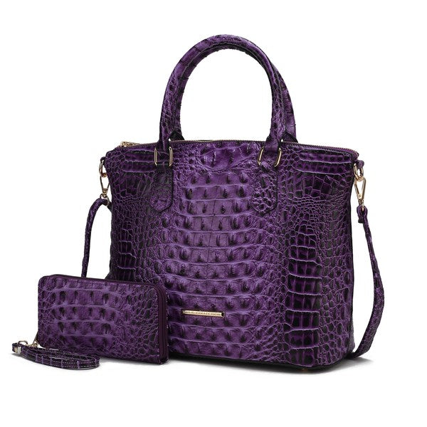 Women's MKF Croc Embossed Tote Bag Matching Wallet Set | Zarnesh